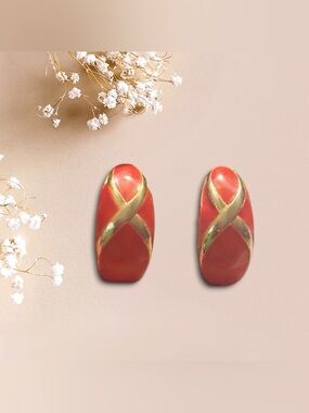 Gold-Tone Red Enamel X Hoop Earrings - Unbranded